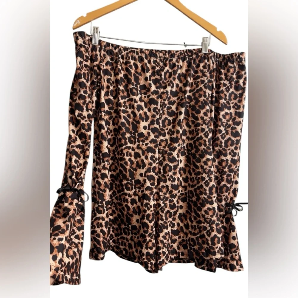 Leopard Print Off-Shoulder Romper Stretchy Size 3XL NWOT - Picture 4 of 7
